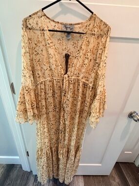 Spoon Jeans Snake Print Boho Maxi Dress Bell Sleeve Tiered Flowy medium
